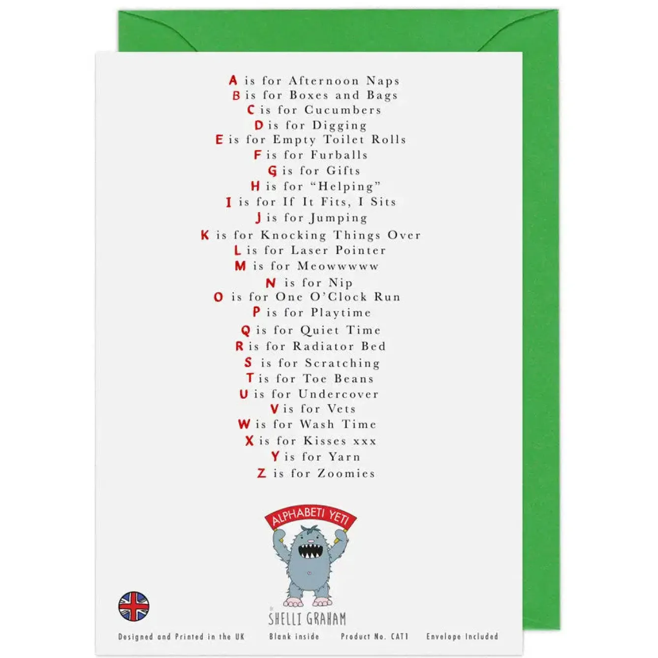 Yeti The Cat's Alphabet Greeting Card- Greeting Cards