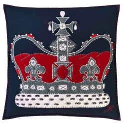 Jan Constantine The Crown Pillow - Navy- Royal|Pillows & Throws
