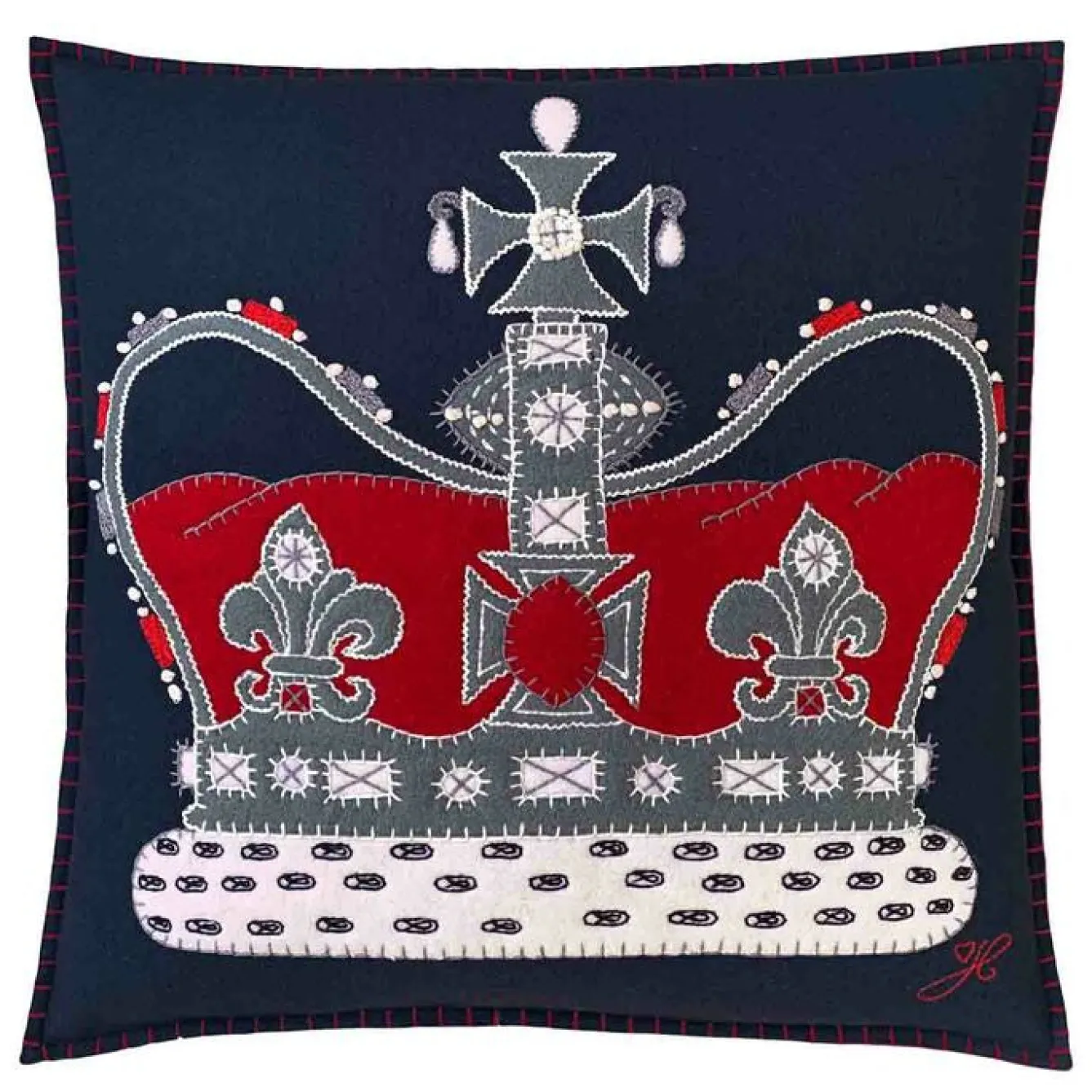 Jan Constantine The Crown Pillow - Navy- Royal|Pillows & Throws