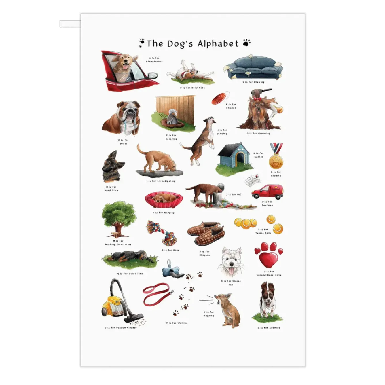 Yeti The Dog's Alphabet Tea Towel- Tea|Tea Towels