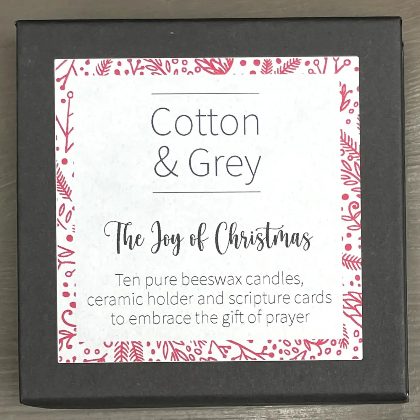 Cotton & Grey The Joy of Christmas Candle Set with Scripture Cards- Christmas|Seasonal Decor