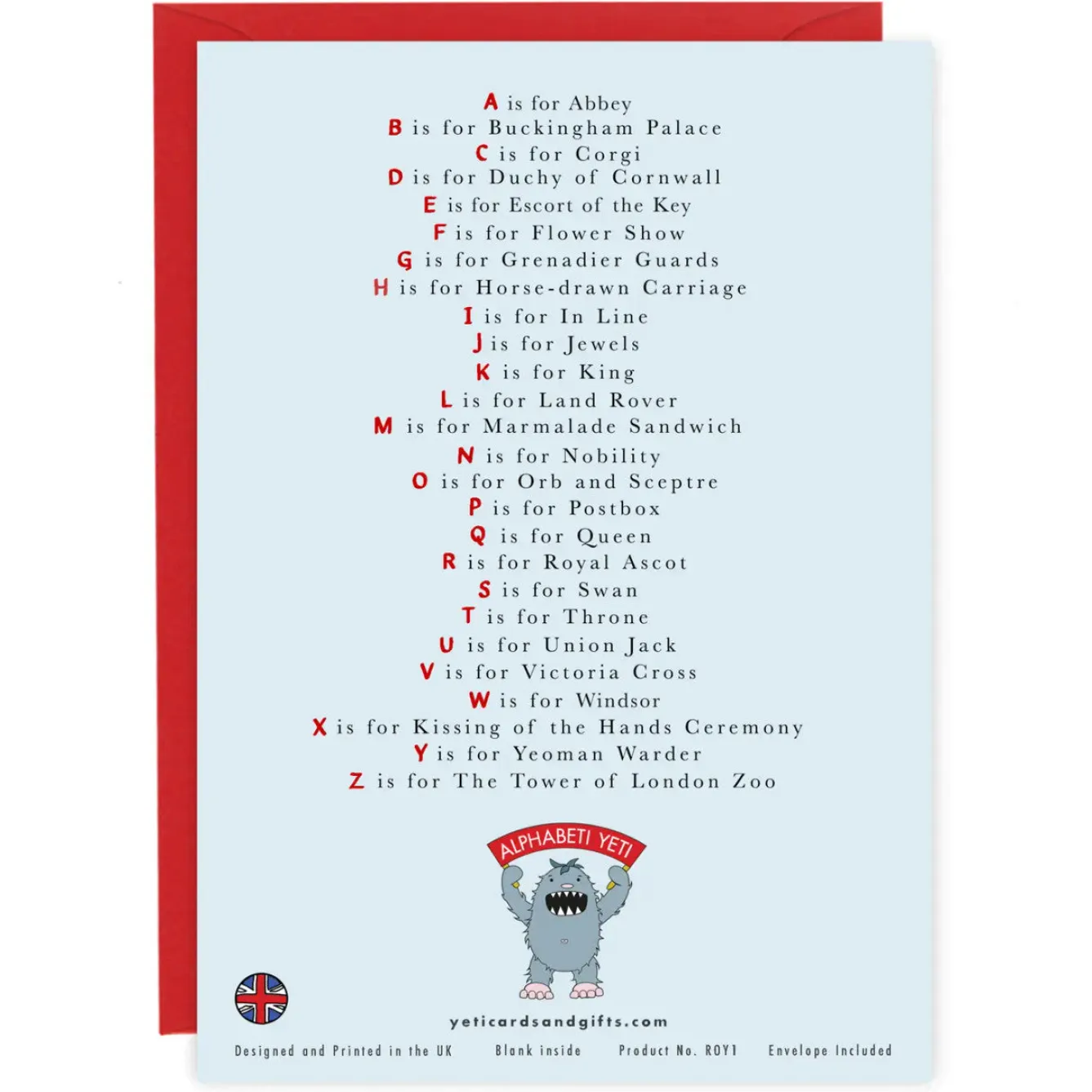 Yeti The Royal Alphabet Greeting Card- Greeting Cards