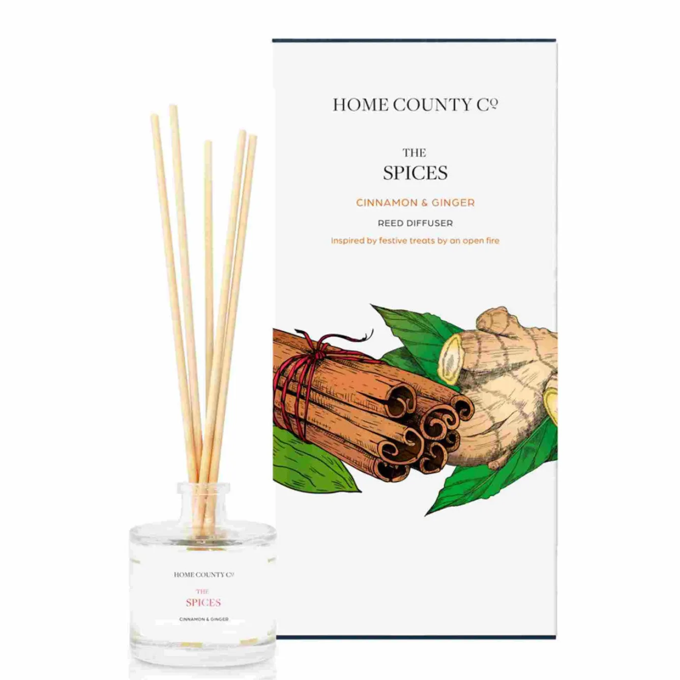 Home County Candles The Spices - Cinnamon & Ginger Reed Diffuser- Christmas|Seasonal Decor