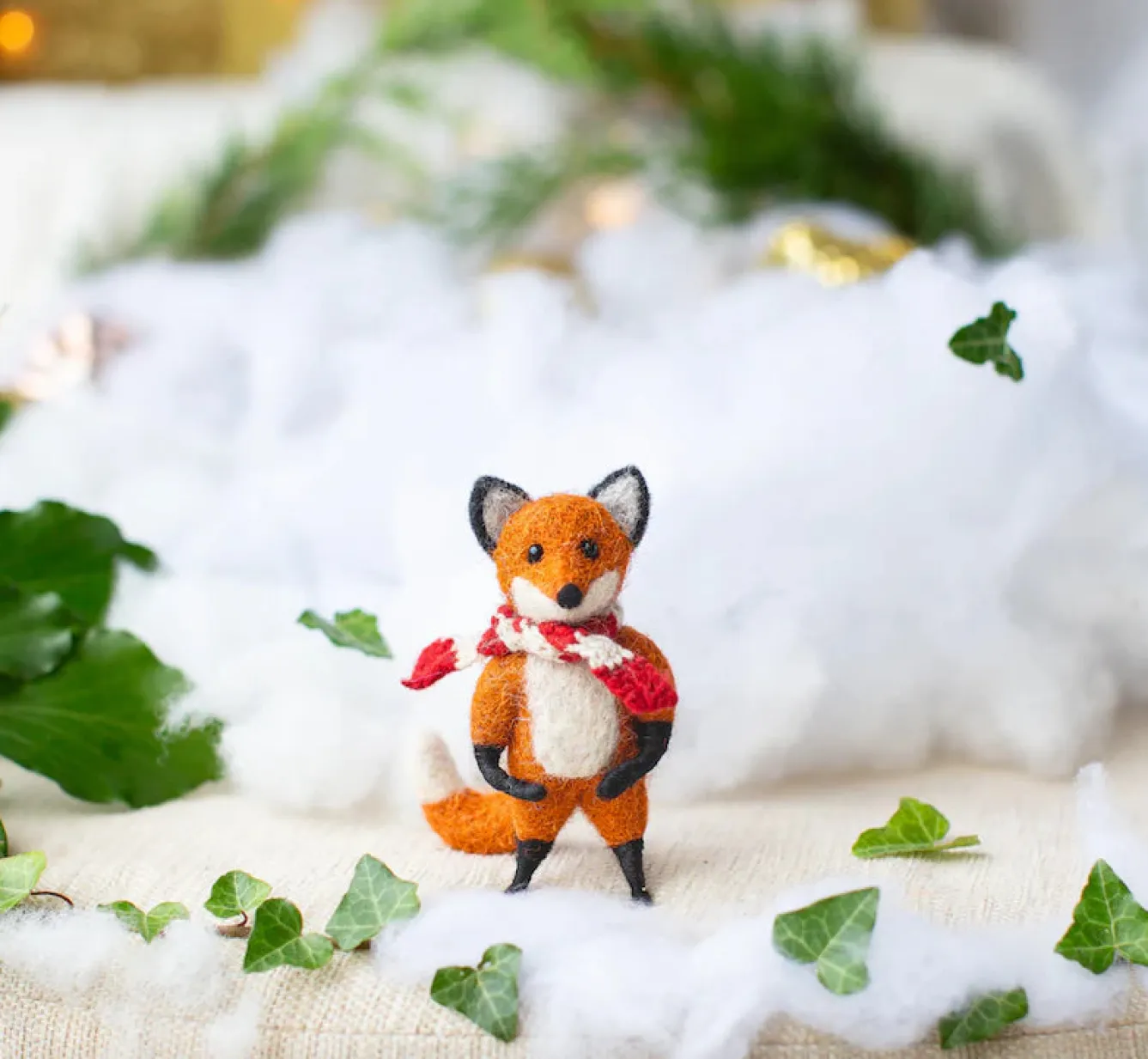 Sew Heart Felt Tod Fox Holding Wearing a Stripy Scarf Felt Decoration- Seasonal Decor|Children