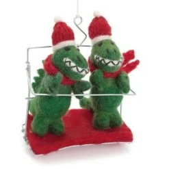 Amica Felt T-Rex Pair in Ski Chair Lift Felt Decoration- Christmas Decorations|Seasonal Decor