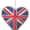 St. Nicolas Union Jack Sparkly Heart Decoration- Christmas Decorations|Seasonal Decor