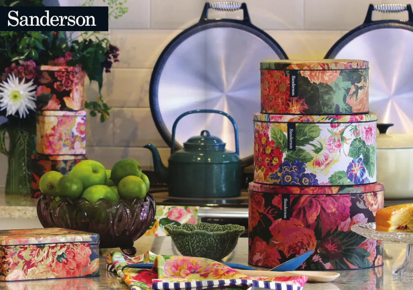 Sanderson Very Rose & Peony Set of 3 Round Cake Tins- Storage Caddies|Storage