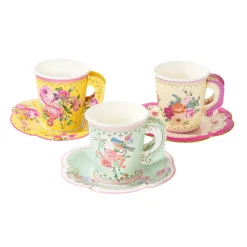Talking Tables Vintage Paper Teacups and Saucers Set - 12 pack- Picnic|Tea