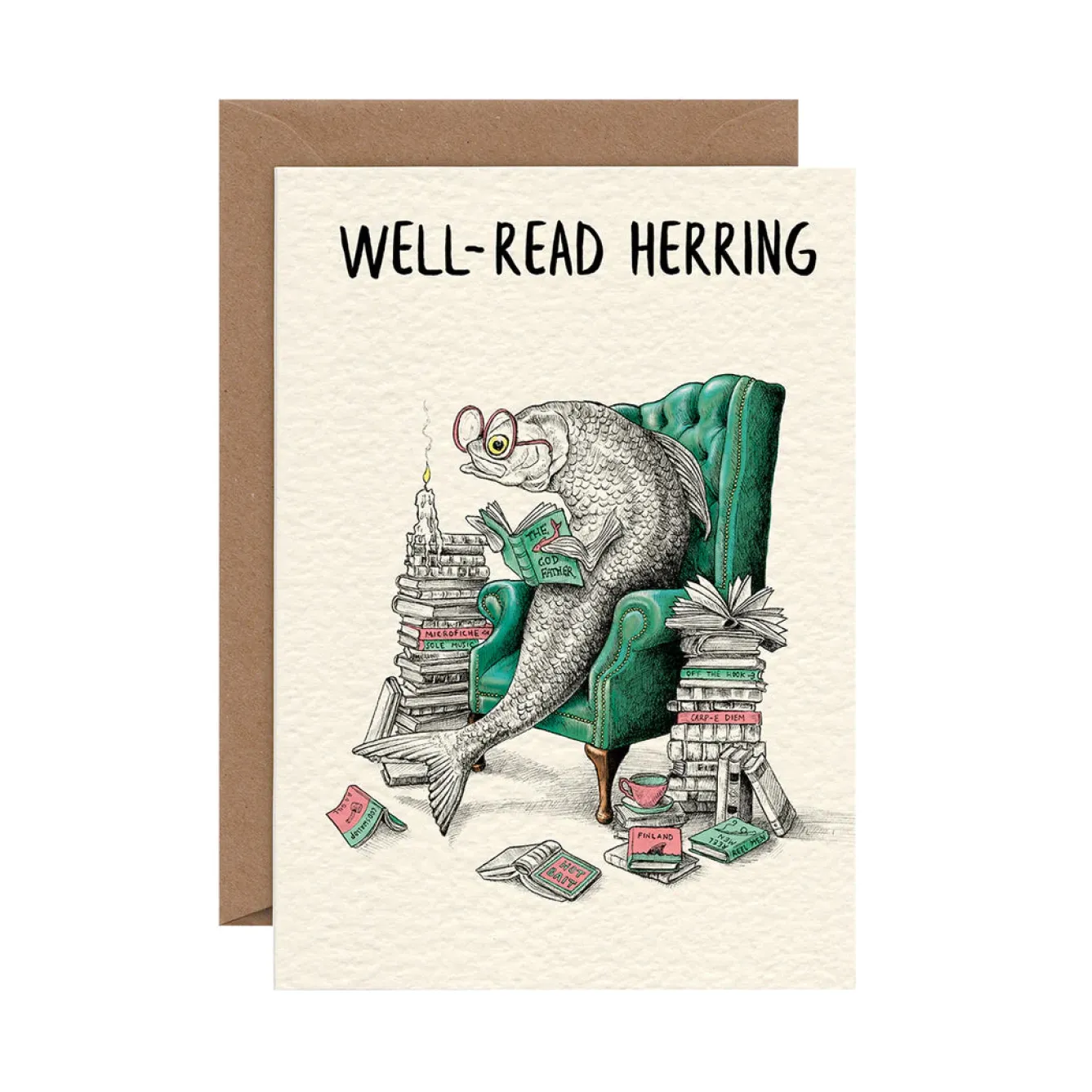 Bewilderbeest Well-Read Herring Greetings Card- Greeting Cards
