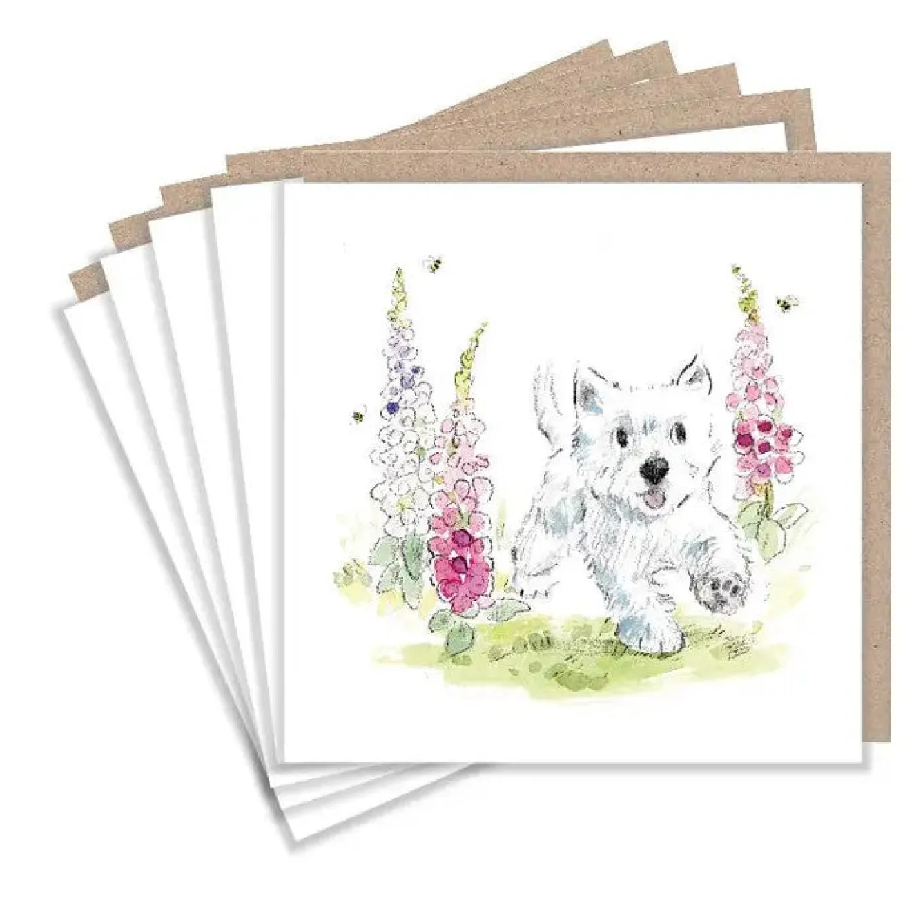 Paper Shed Design Westie and Foxgloves Set of 5 Notecards- Greeting Cards