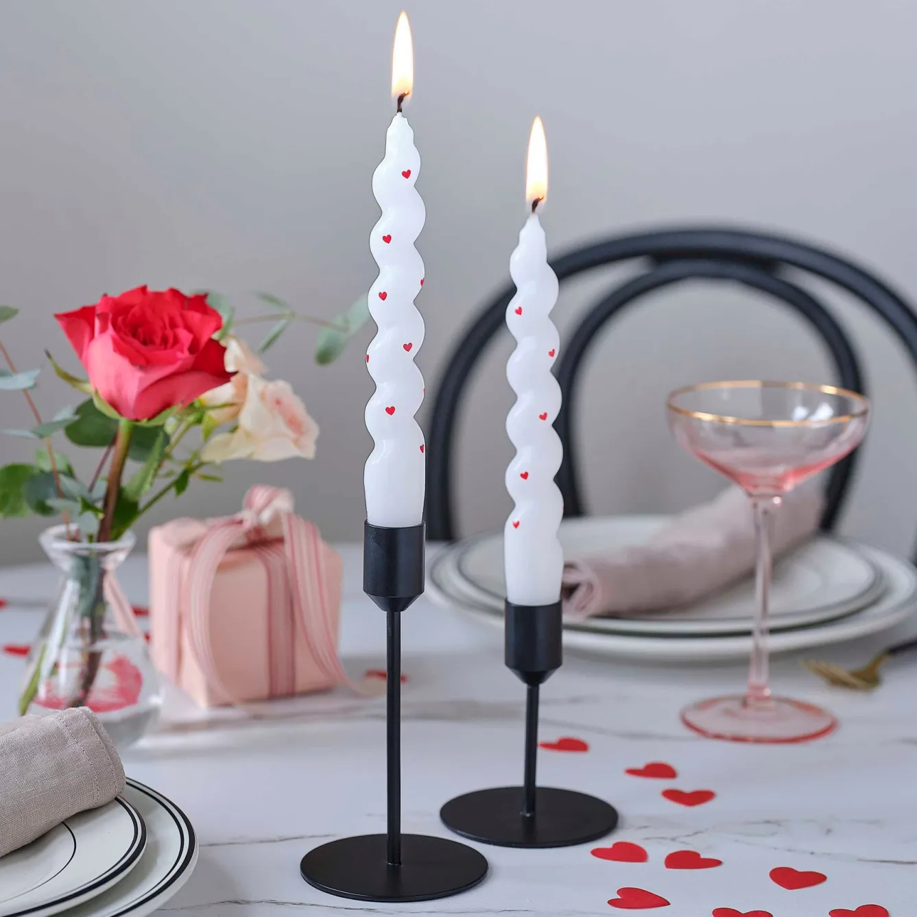 Ginger Ray White Heart Pattern Twisted Candles- Valentine's Day|Seasonal Decor