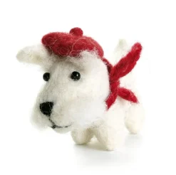 Amica Felt White Westie with Red Beret Felt Decoration- Christmas Decorations|Seasonal Decor