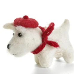 Amica Felt White Westie with Red Beret Felt Decoration- Christmas Decorations|Seasonal Decor