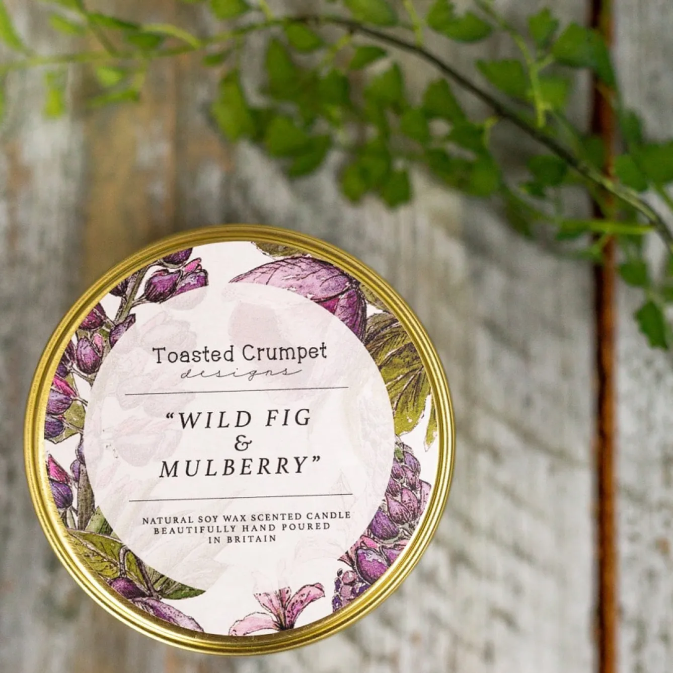 Toasted Crumpet Wild Fig & Mulberry Candle in a Matt Gold Tin- Home Fragrance