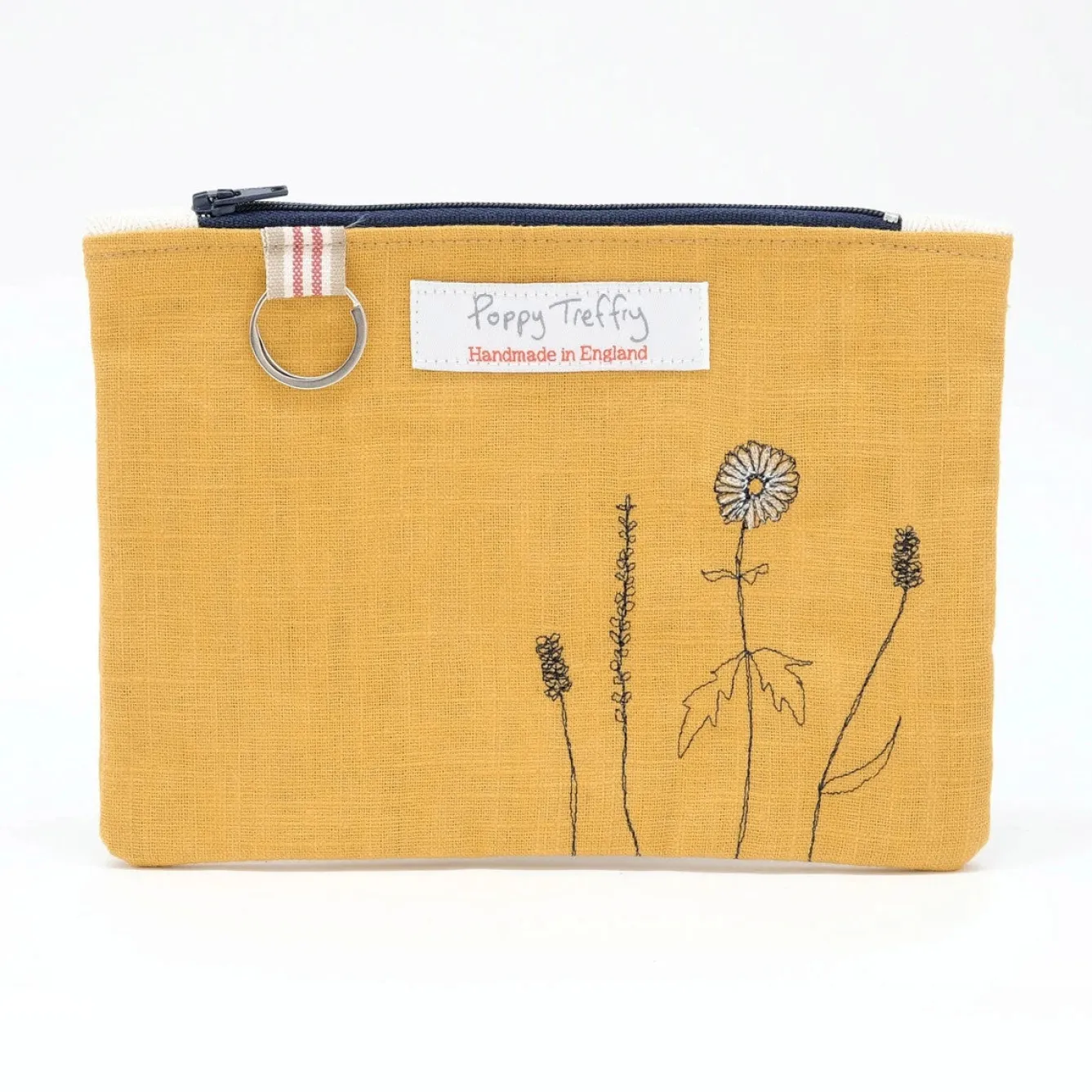 Poppy Treffry Wild Grasses Flat Embroidered Zip Purse with Keyring- Storage|Key Chains