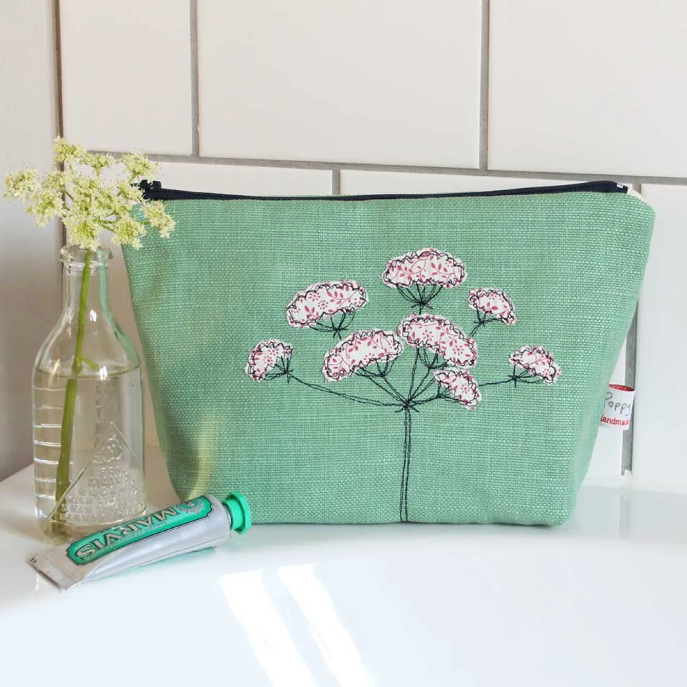 Poppy Treffry Wild Parsley Embroidered Lined Make Up Bag- Storage|Bags