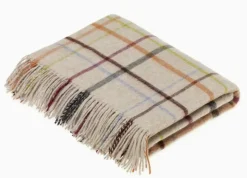 Bronte Moon Windowpane Rainbow  Beige Multi Merino Lambswool Throw- Pillows & Throws