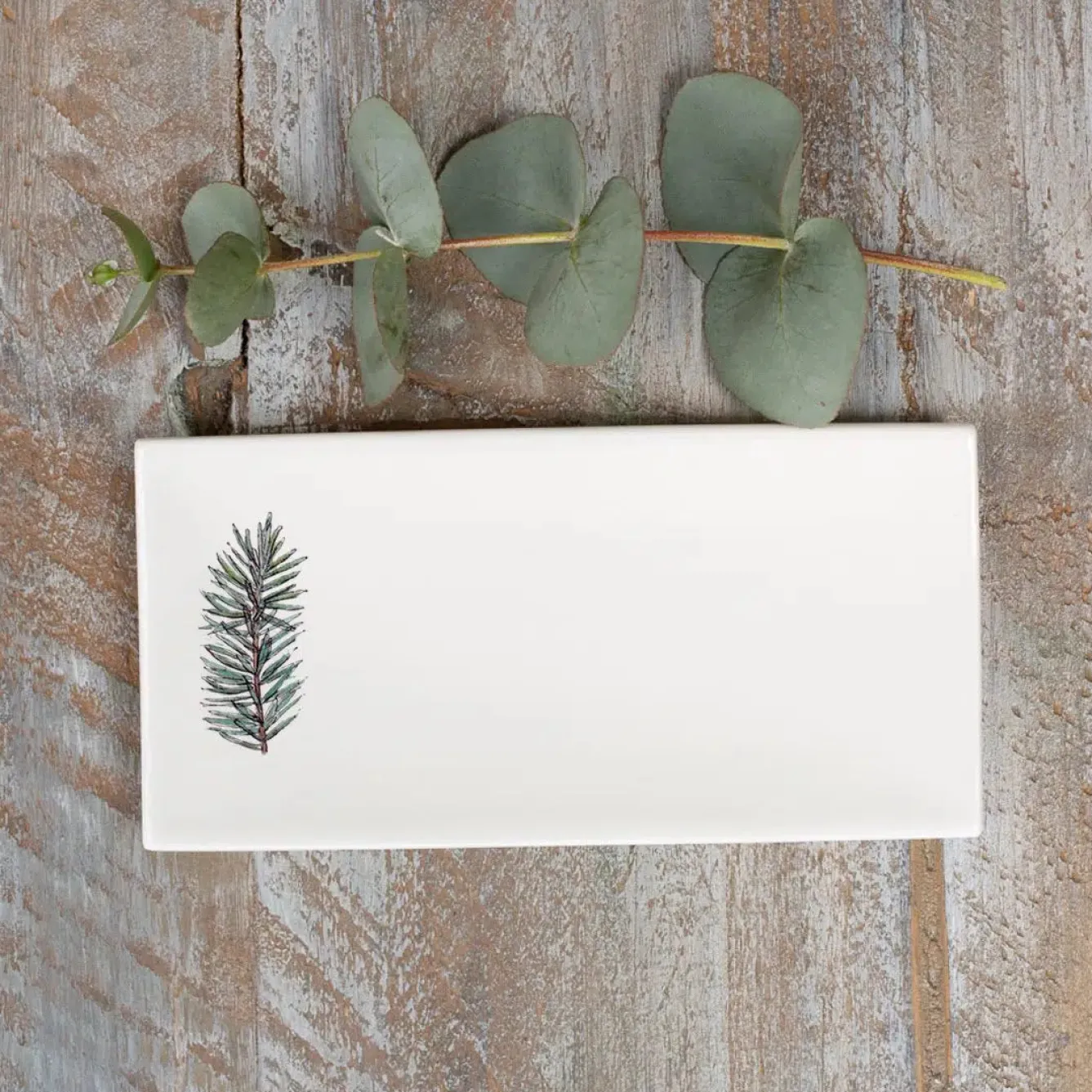 Toasted Crumpet Winter Spruce Bone China Rectangular Soap Dish- Soaps & Lotions