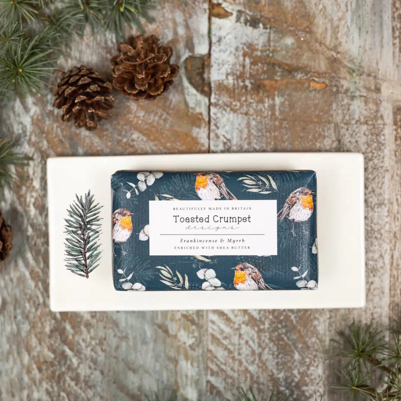 Toasted Crumpet Winter Spruce Bone China Rectangular Soap Dish- Soaps & Lotions
