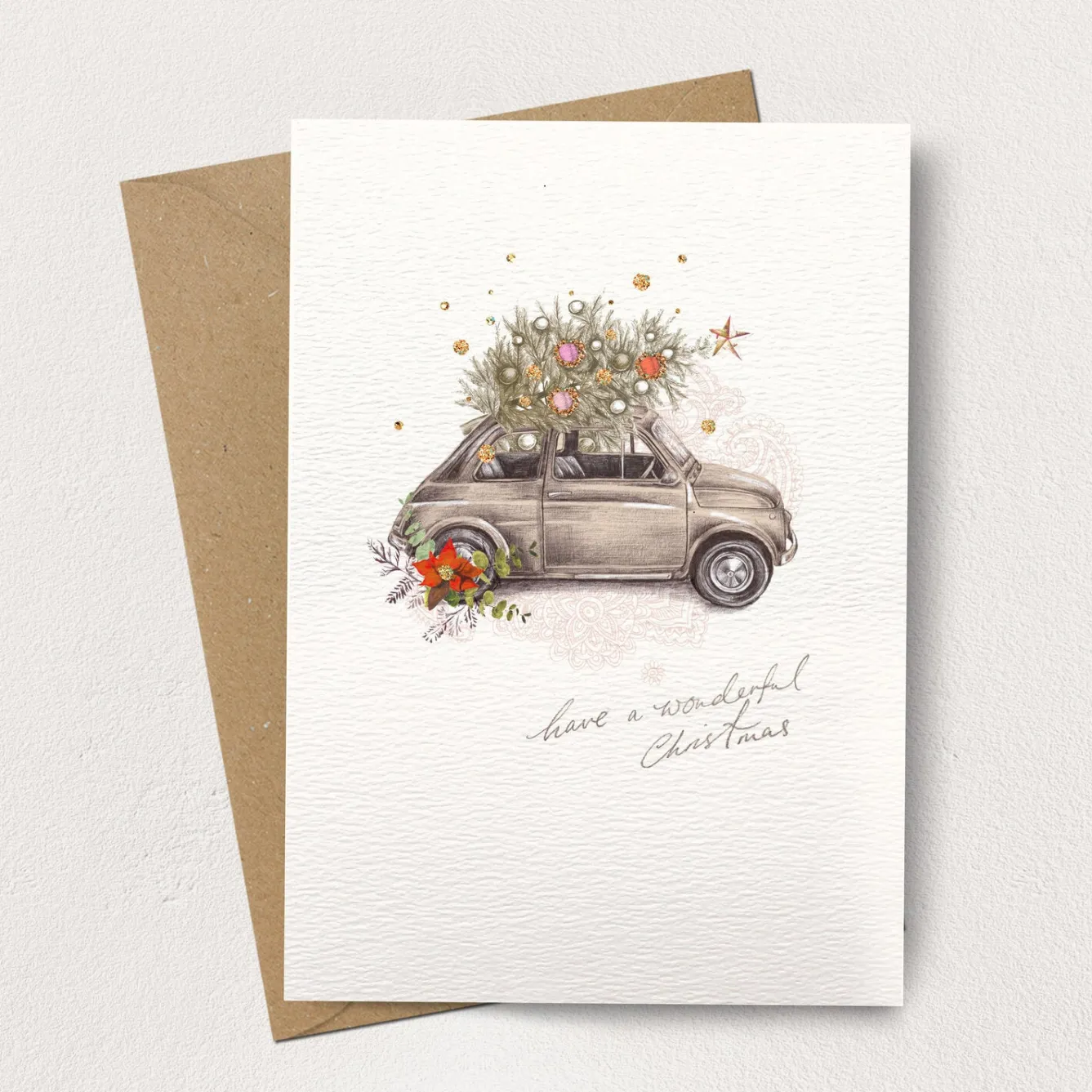 Stephanie Davies Wonderful Christmas Little Car Christmas Card- Greeting Cards