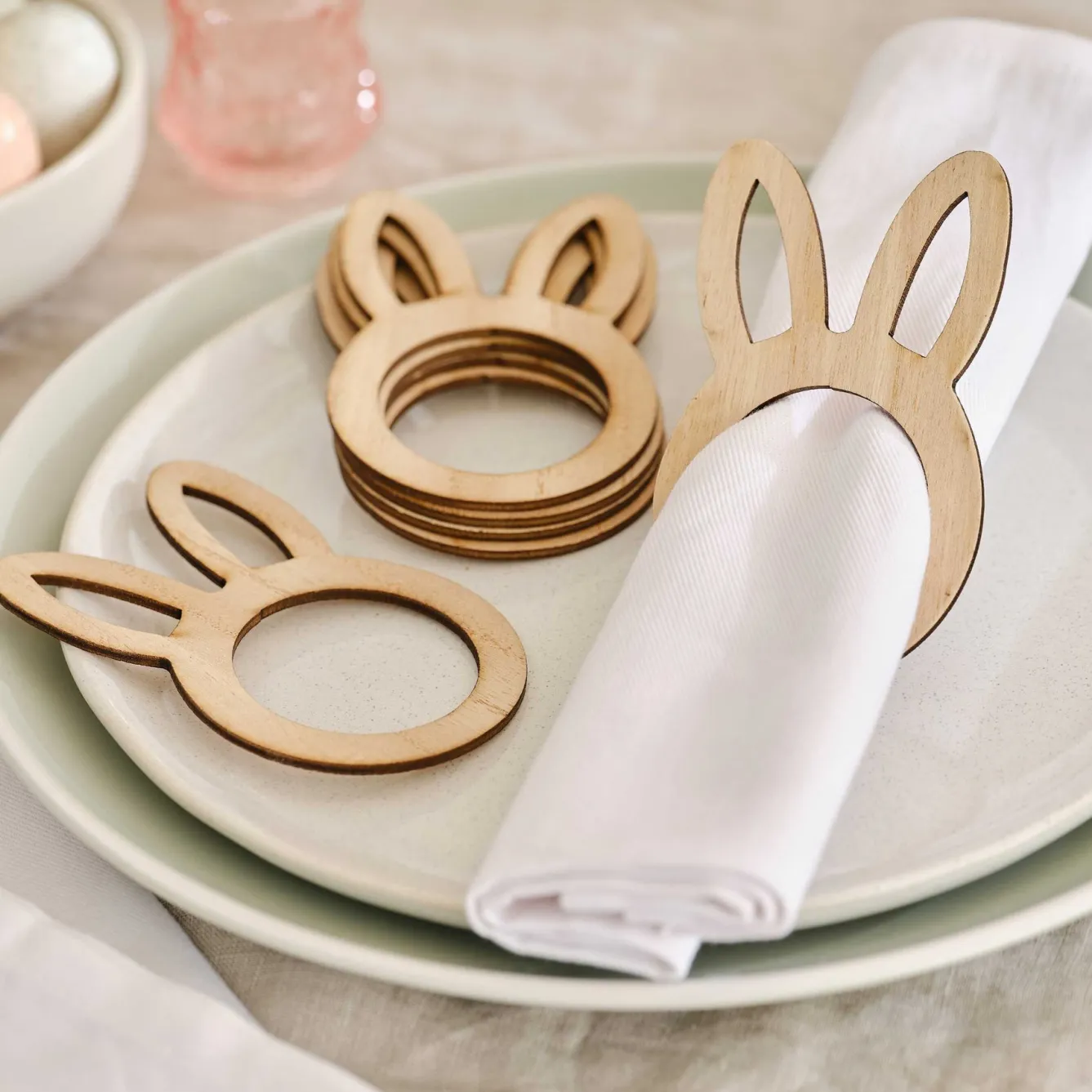 Ginger Ray Wooden Easter Bunny Napkin Rings- Easter|Seasonal Decor