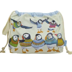 Emma Ball Woolly Puffins Drawstring Cotton Bag- Crafts|Bags