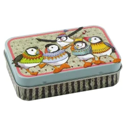 Emma Ball Woolly Puffins Hinged Small Rectangular Tin- Seaside|Storage
