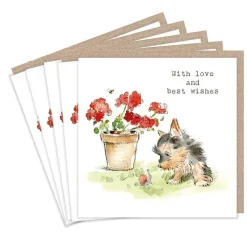 Paper Shed Design Yorkie and Snail "With love and best wishes" Set of 5  Notecards- Greeting Cards