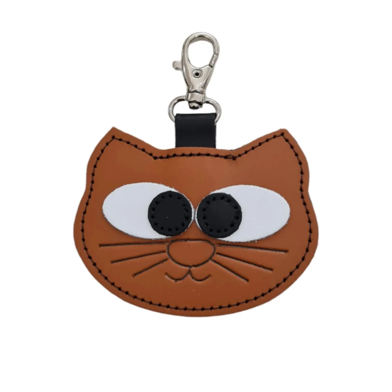 Zatchels Burnt Orange Colorful Cat Leather Bag Charm- Key Chains|Bags