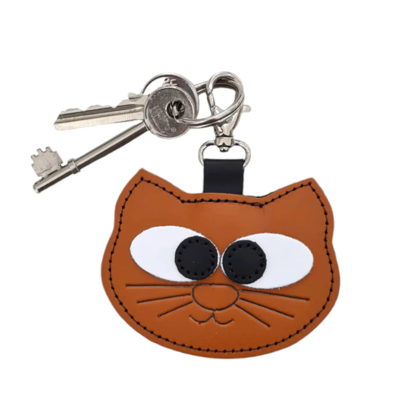 Zatchels Burnt Orange Colorful Cat Leather Bag Charm- Key Chains|Bags