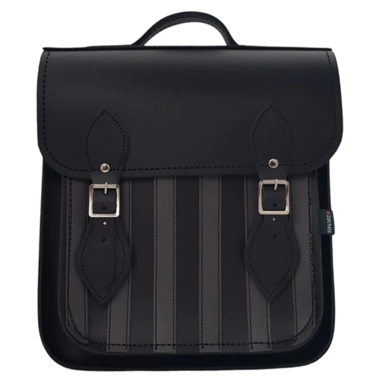 Zatchels Handmade Leather City Backpack Plus - Black & Grey Stripe- Bags