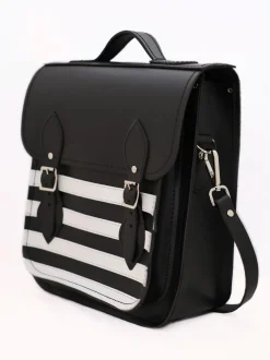 Zatchels Handmade Leather City Backpack - Gothic Black & White Stripe- Bags