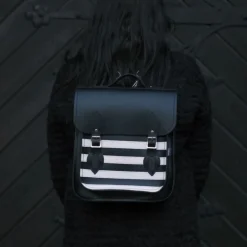Zatchels Handmade Leather City Backpack - Gothic Black & White Stripe- Bags