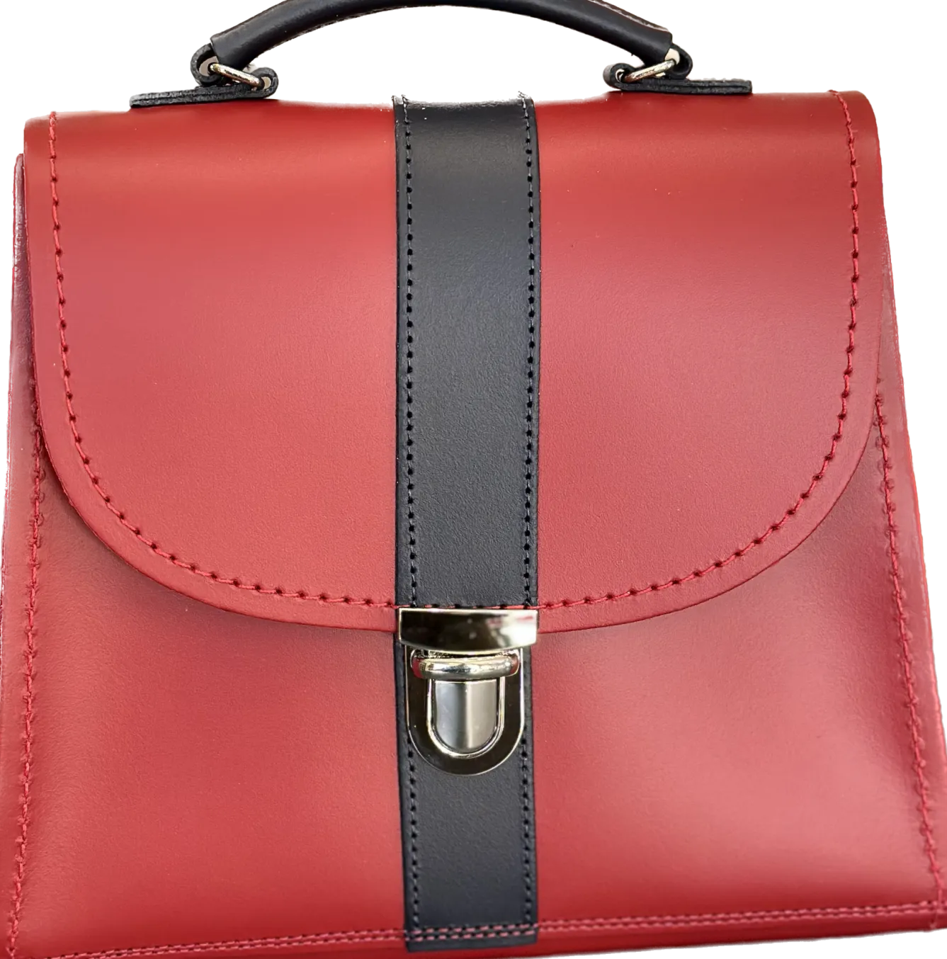 Zatchels Handmade Leather Kensington Handbag - Red with Navy Contrast- Bags