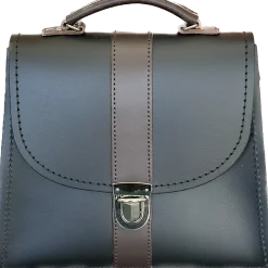 Zatchels Handmade Leather Kensington Handbag -Black with Brown Contrast- Bags