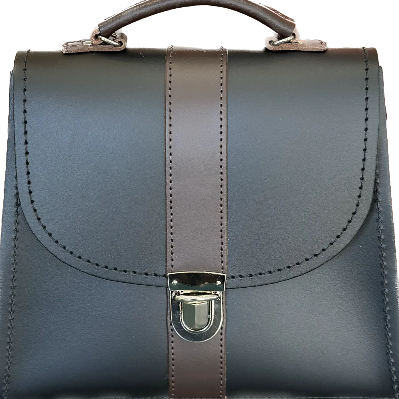 Zatchels Handmade Leather Kensington Handbag -Black with Brown Contrast- Bags