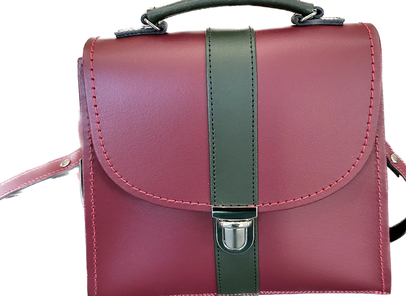 Zatchels Handmade Leather Kensington Handbag -Oxblood with Ivy Green Contrast- Bags