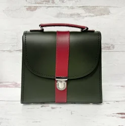 Zatchels Handmade Leather Kensington Handbag -Ivy Green with Oxblood Contrast- Bags
