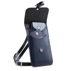 Zatchels Handmade Leather Phone Pouch - Navy Blue- Bags