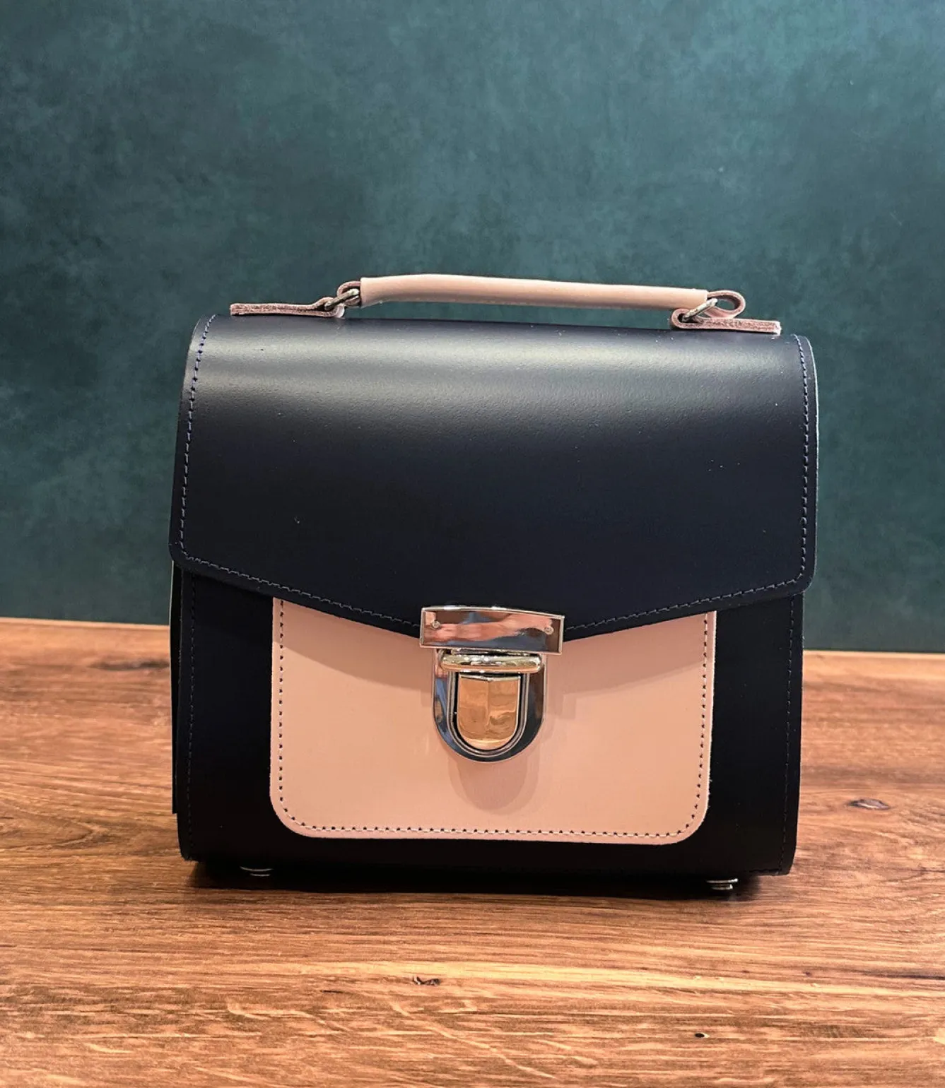Zatchels Handmade Leather Sugarcube Plus - Navy & Blush- Bags