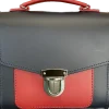 Zatchels Handmade Leather Sugarcube Plus Handbag - Navy with Red Contrast- Bags
