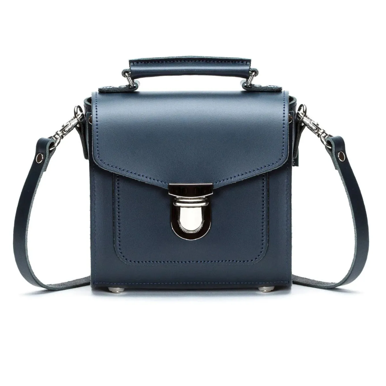 Zatchels Handmade Leather Sugarcube Navy Small Handbag- Bags