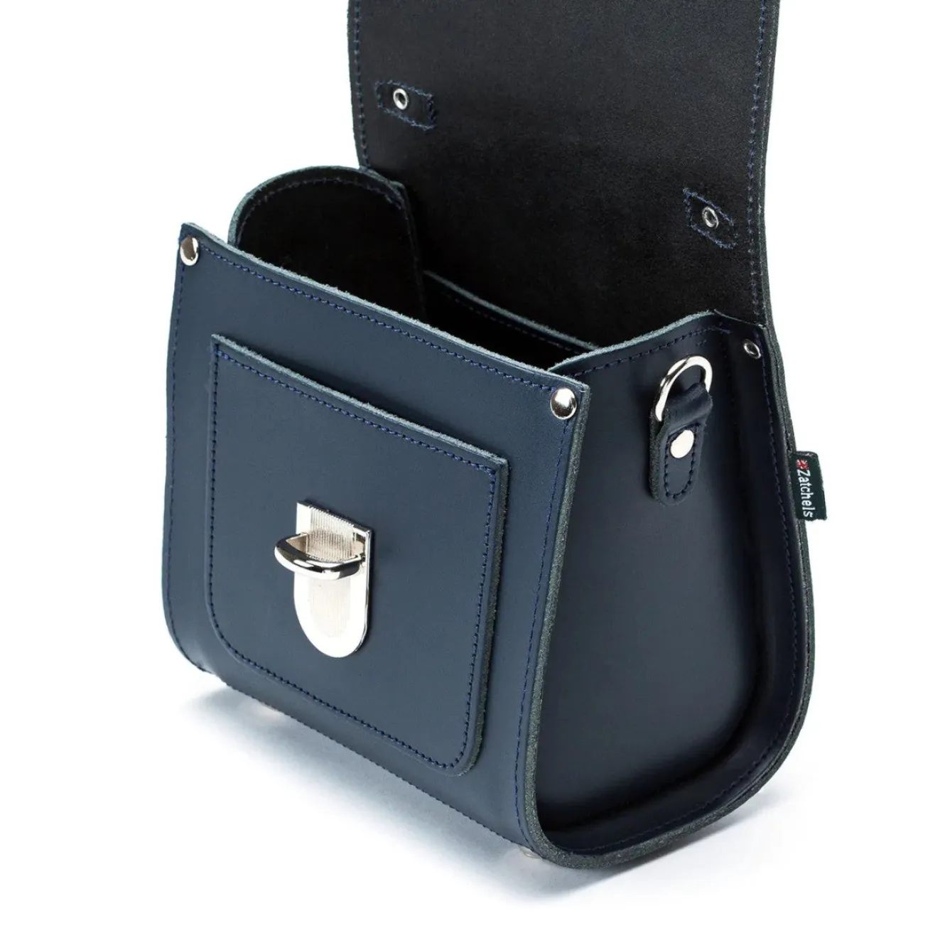 Zatchels Handmade Leather Sugarcube Navy Small Handbag- Bags