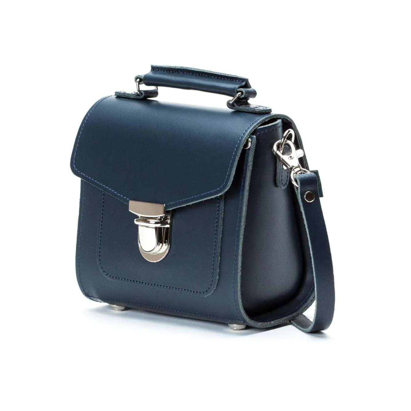 Zatchels Handmade Leather Sugarcube Plus Handbag - Navy- Bags