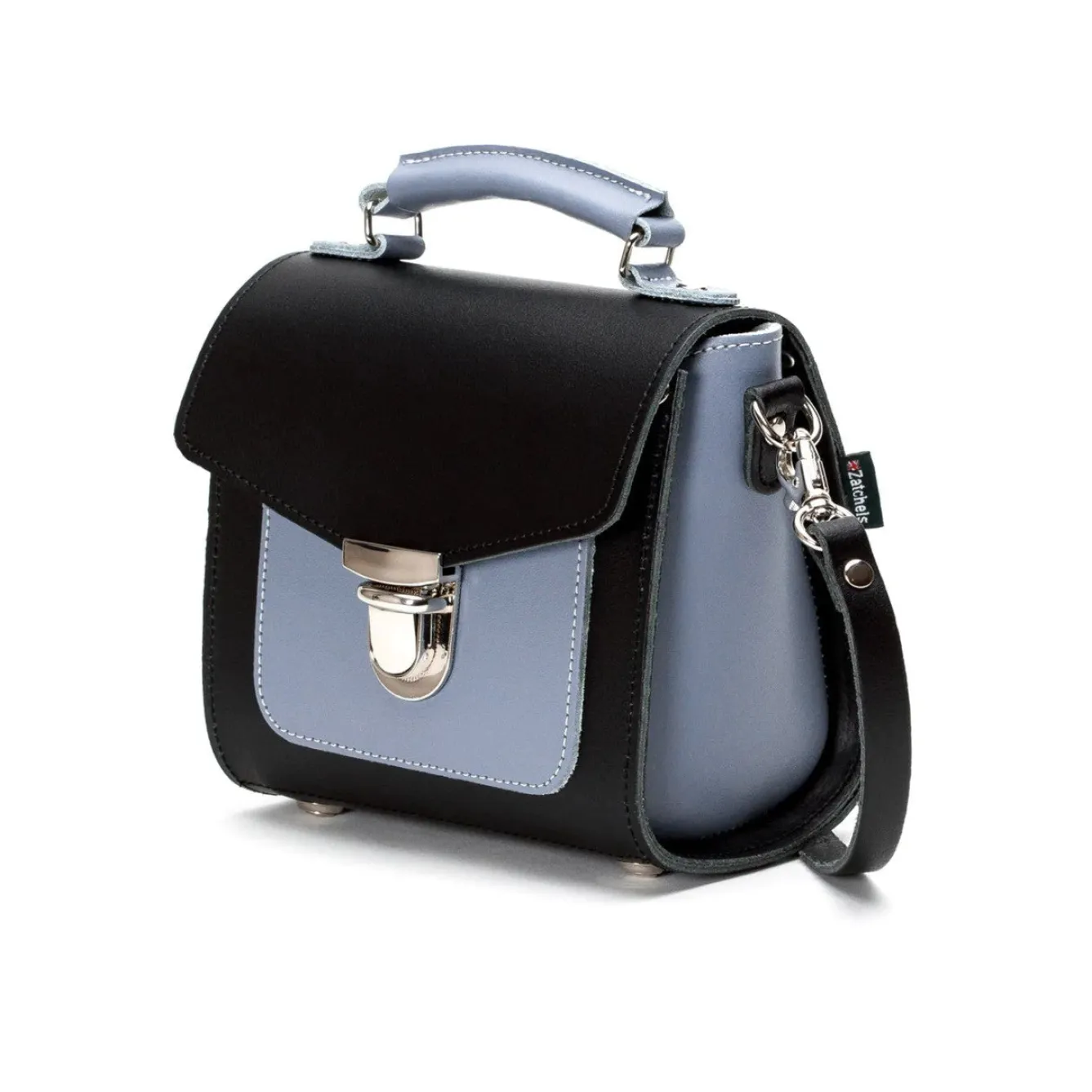 Zatchels Handmade Leather Sugarcube Blue Noir Small Handbag- Bags