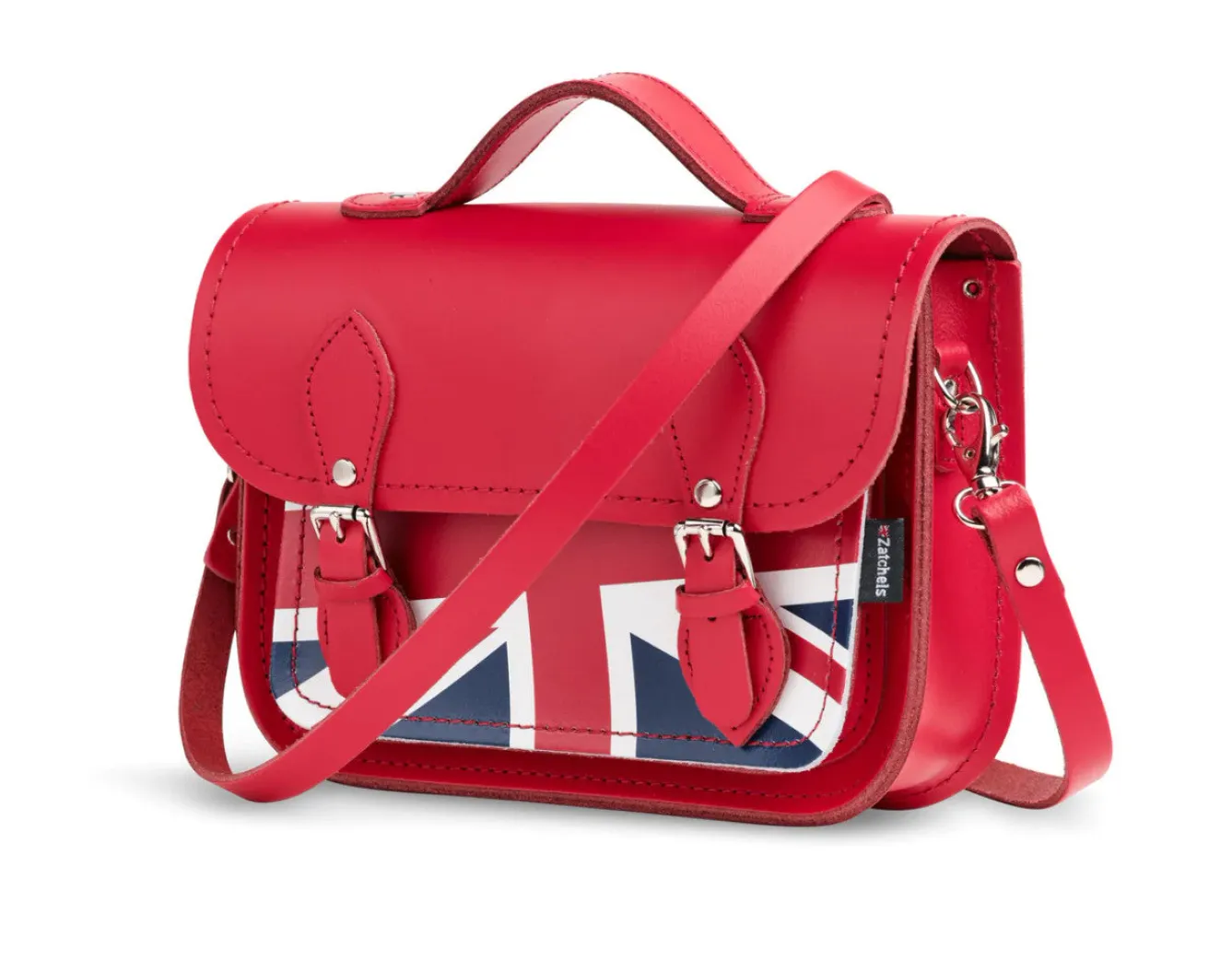 Zatchels Handmade Leather Union Jack Midi Satchel - Red- Bags