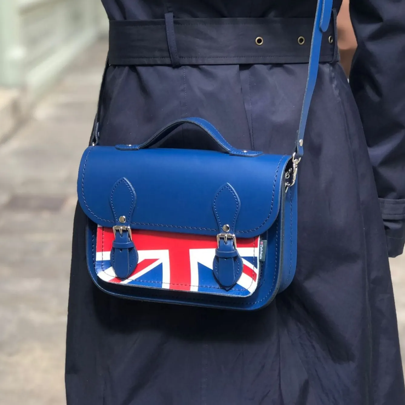 Zatchels Handmade Leather Union Jack Midi Satchel - Navy- Bags