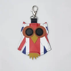 Zatchels Union Jack Owl Leather Keyring- Royal|Key Chains